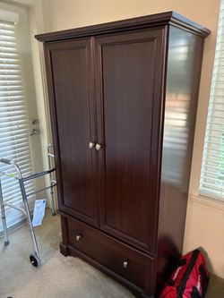 Dark Cherry Wood Armoire with Drawer and matching tv stand / bureau