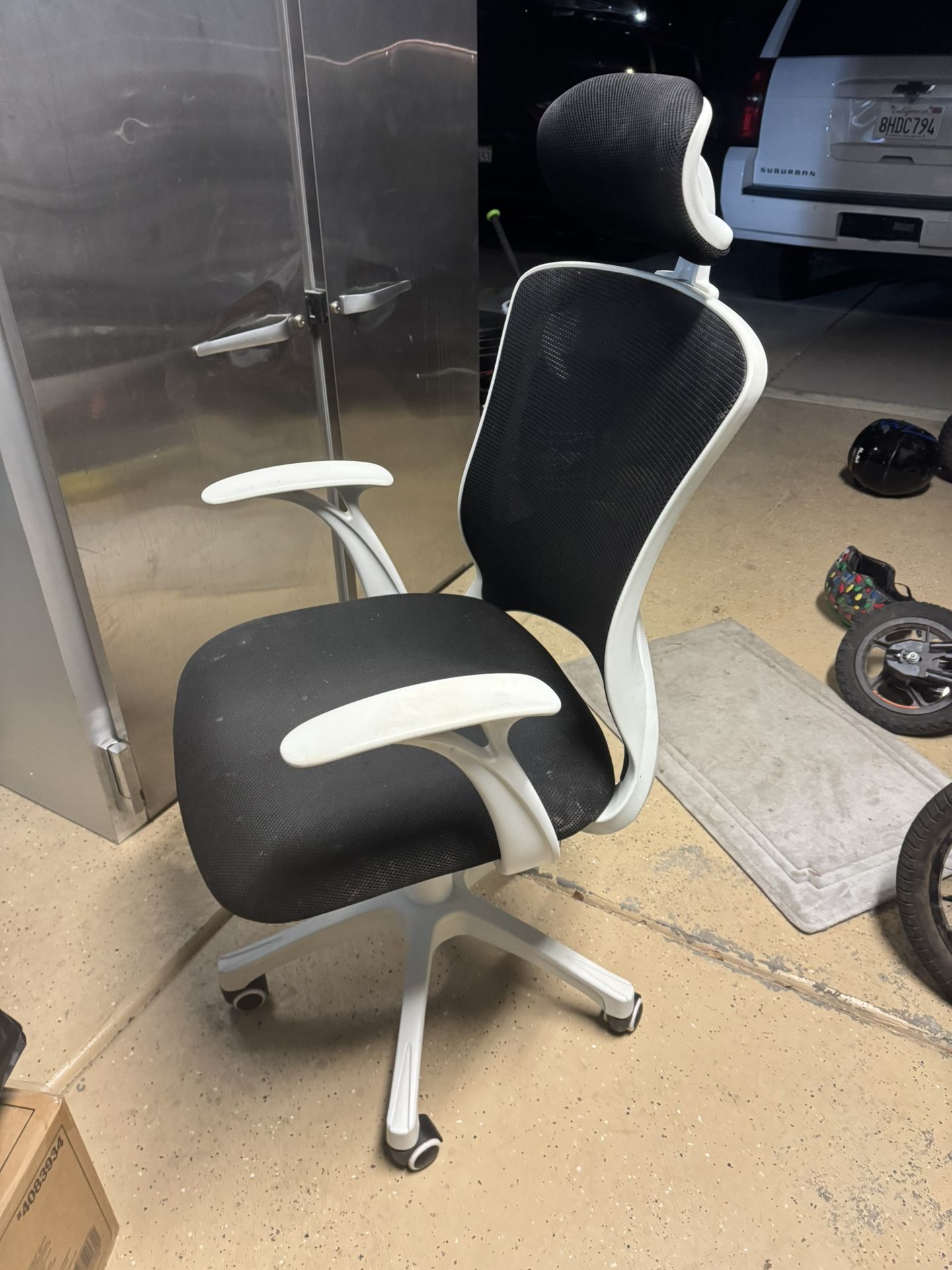 White & Black Adjustable Office Chair w/ Neck Support – Great Condition