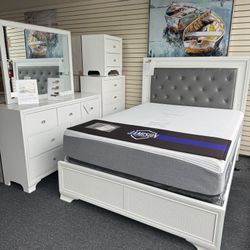 New Queen Size Bed With LED Dresser & Mirror $998. Add Chest And Nightstand $1499 Delivery & Set Up Available 