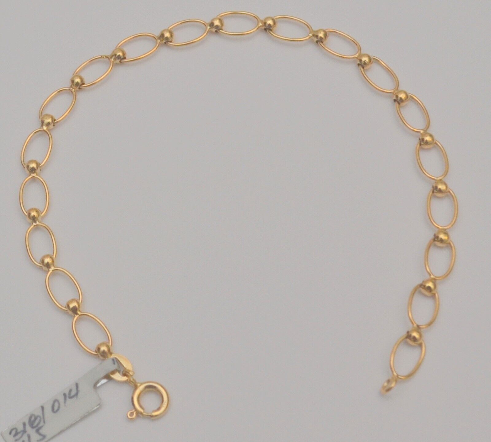 14k Yellow Gold Ladies Ball Oval Link chain Bracelet 7.25" 3.2 grams ITALY