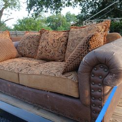 SOFA & LOVE SEAT,  NEW,  STORAGE KEPT. MAKE OFFER!!   CUSHIONS ARE  REVERSIBLE. Tan Side Or Print Side Or MIX.