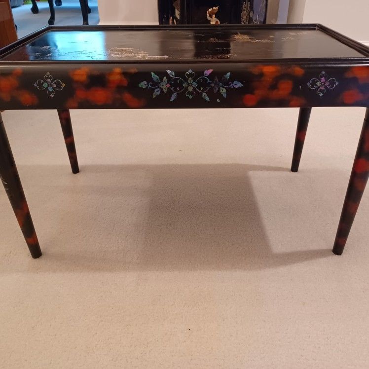 Handmade Maruni Inlayed Metal Table From Occupied Japan 1940's