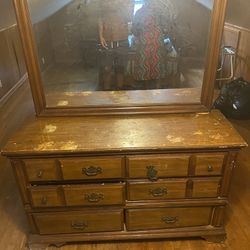 Wooden Six- Drawer Dresser With Mirror