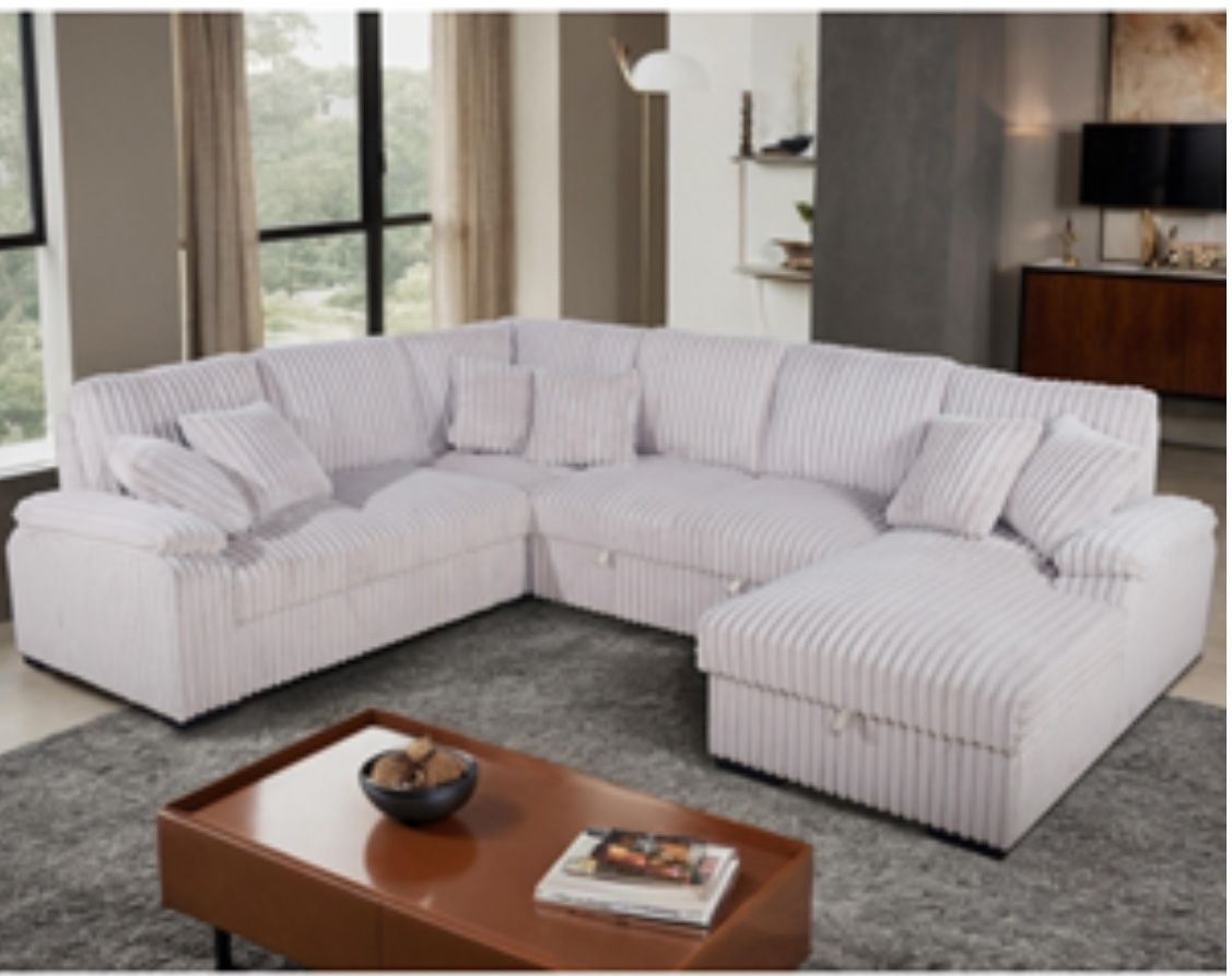 Brand new U- Shape Pullout Sleeper sectional - 0 interest Finance available- shop now pay later- NO CREDIT NEEDED.