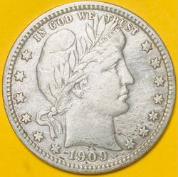 1909-D U.S. BARBER SILVER QUARTER 25c COIN (XF-Extra Fine)