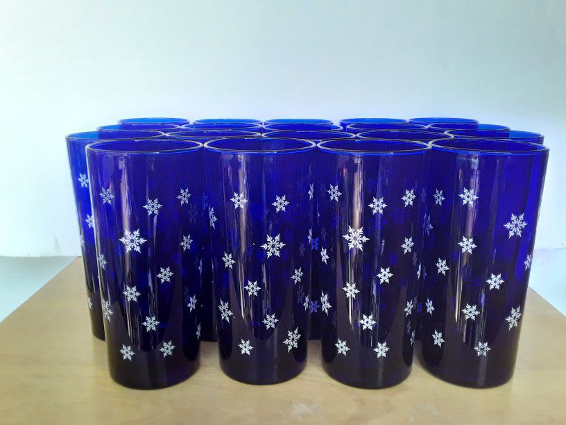 19 Libby Vintage Blue Cobalt Snowflake Glasses
