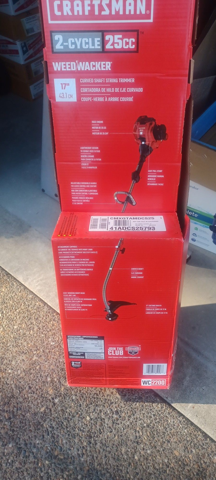 New Craftsman WC2200 25 cc 2 cycle 17 in Curved Shaft String Trimmer (CMXGTAMDCS25)