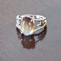 TOPAZ MOONSTONE  NEW SIZE 8 POLISHED  CABECHON  RING