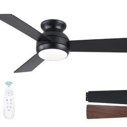 42" Ceiling Fan with Light and Remote Black/Brown Low Profile Flush Mount Indoor Outdoor Patio