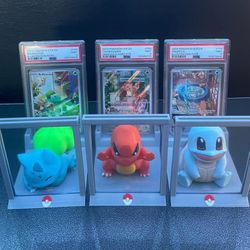 Bulbasaur Charmander Squirtle 151 Pokemon Promo TCG PSA Graded Display Stand Bundle 3 Pack