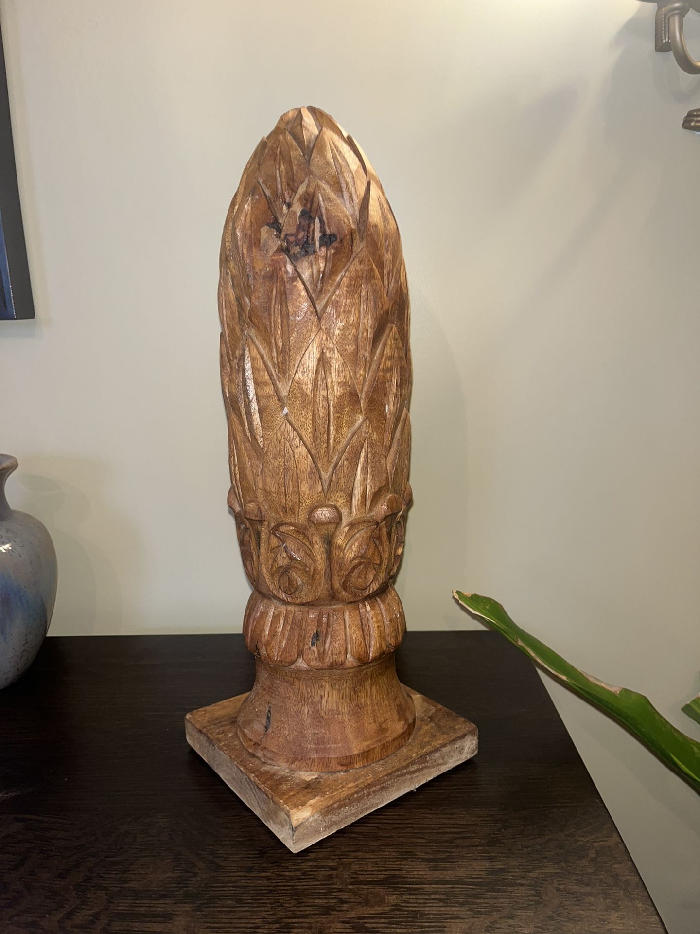 Vintage Large Hand Carved Wood  Artichoke Finial Architectural