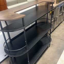 Wine Bar Cabinet for Home, 3-Tier Home Bar Storage Cabinet with Wine Rack and Glass Holder, Freestanding Liquor Cabinet Table for Office, Dining Room,