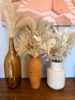 Boho Neutral Dried Floral Arrangements & Vases – Set of 3