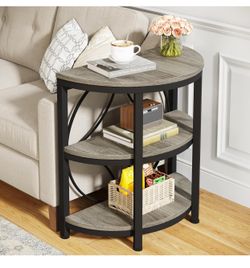 Tribesigns Half Round End Table for Living Room, 3-Tier Half Side Table with Metal Frame