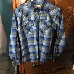 Wrangler Boys Blue And Green Western Button Up 