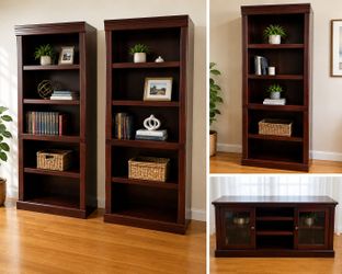 Cherry Wood Entertainment Center & Bookcases