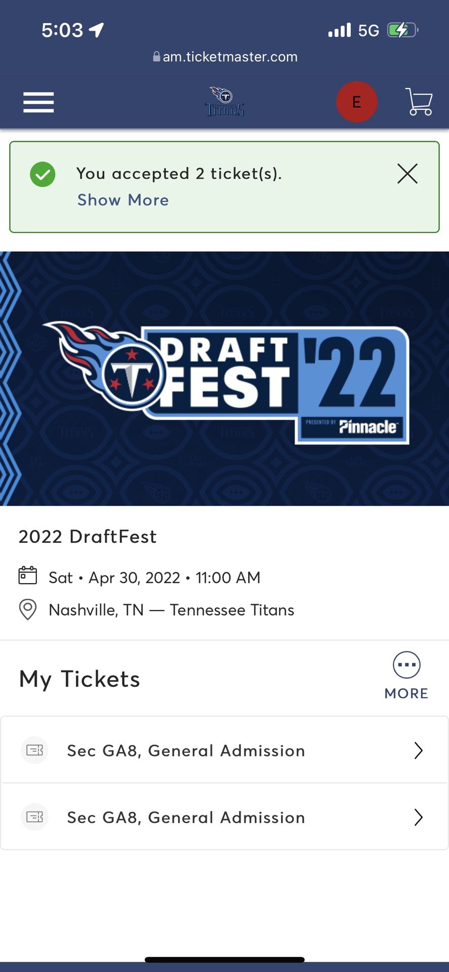 2 NFL DRAFT TICKETS