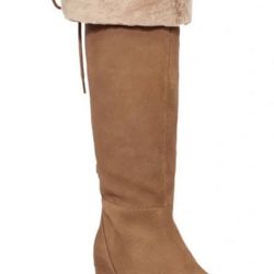 Brand New In Box UGG Black Shearling TWomen's Classic Over-The-Knee Lace Leather Boots Size 8