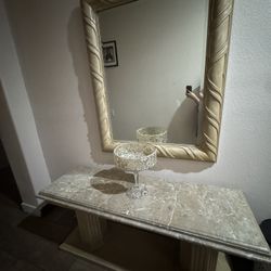 Marble decoration table comes with mirror and vase