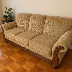 Beige 3-Seater Corduroy Sofa – $250