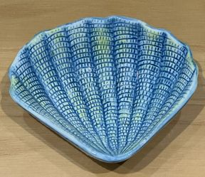 Coastal Shell Ceramic Soap Dish / Trinket Dish - Blue Grid