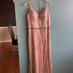 Vestido De Fiesta Color Blush Con Dorado Size L