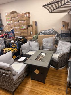 Patio furniture 6 pcs include gas fire pit