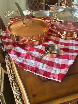 Copper Pots and pans with Lid and Brass Handles