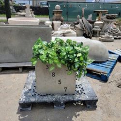 Concrete House Number Sign Planter Square Pot / Cement Modern House Number Address Sign Plaque