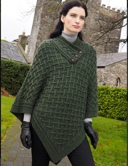 Wool Green Poncho, Size M-L