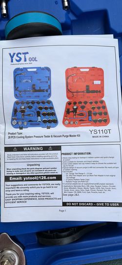 YSTool 28 Piece Cooling System Pressure Tester & Vacuum Purge Master Kit