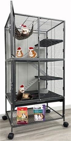 Large Two Full Story Deluxe Double Unit 4-Tiers Tight 1/2-Inch Bar Spacing Durable Front Doors Water Bottle Food Bowl for Feisty Ferret Squirrel Hammo