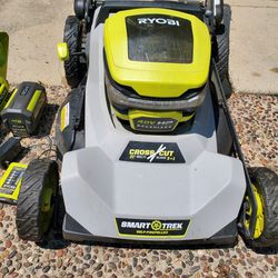 Ryobi  40 Volt 21 Inch Lawn Mower One  Battery  And Charger  Leaf Blower 