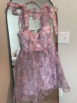 Francesca’s lavender floral dress self-tie shoulder ribbon straps
