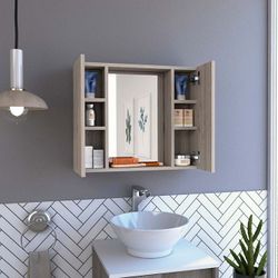 NEW TUHOME Artemisa Bathroom Medicine Cabinet - Double Door Mirror Light Grey