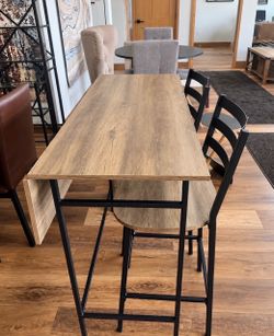 New 3 Piece Counter Height Kitchen Dining Set with Storage and Drop Leaf