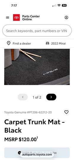Toyota Mirai carpet floor mats including trunk Mat 2022