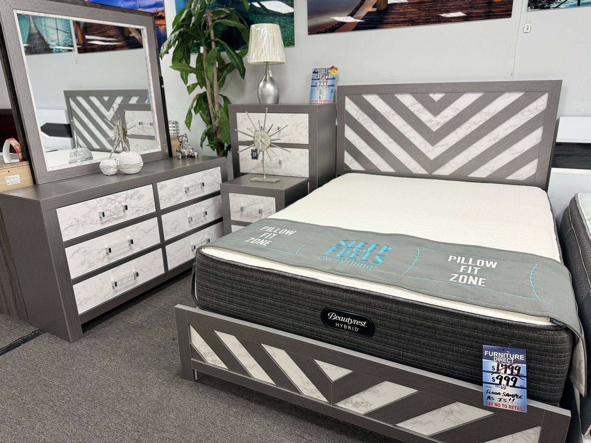 Gorgeous Modern Grey & White Marble Bedroom Furniture Set Now 65% Off (Limited Time Sale Ends 6/10)!
