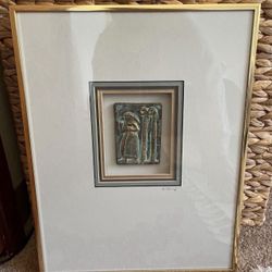 Framed  ceramic artwork from the "Sumerian III" series by American artist Harris G. Strong 