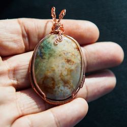 Hand Wrapped Ocean Jasper Pendant