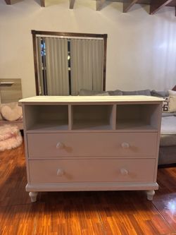 White Wood Dresser with Open Cubbies