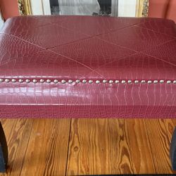 Vintage Red Leather Top Ottoman