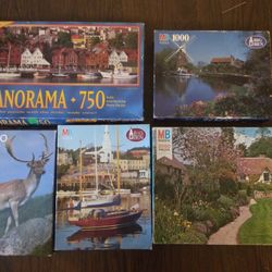 Lot Of 5 Vintage Jigsaw Puzzles Milton Bradely 