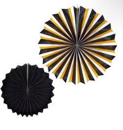 White Black and Gold Graduation Theme Decorations, Paper Fans for Wall Backdrop Photo Booth Hanging Decor, Class of 2026 Grad Party Birthday Supplies.
