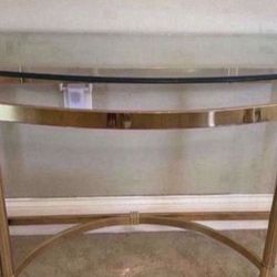 Glass Gold Brass Modern Console Entry Way Table   50 inches wide   17.5 inches deep  25.5 inches 