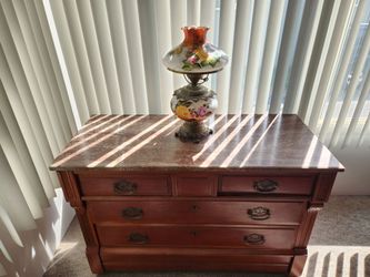 Antique Wood Dresser with Marble Top & Mirror