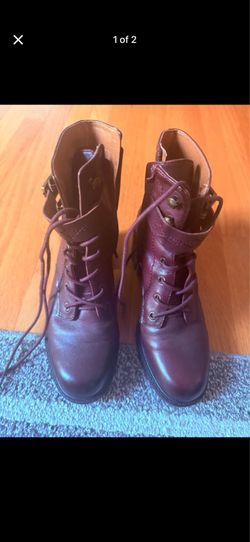 Women’s burgundy lace up combat boots