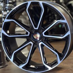 21'' inch Rims fit Porsche Macan Mesh Gloss Black Machine Staggered Tires Wheels