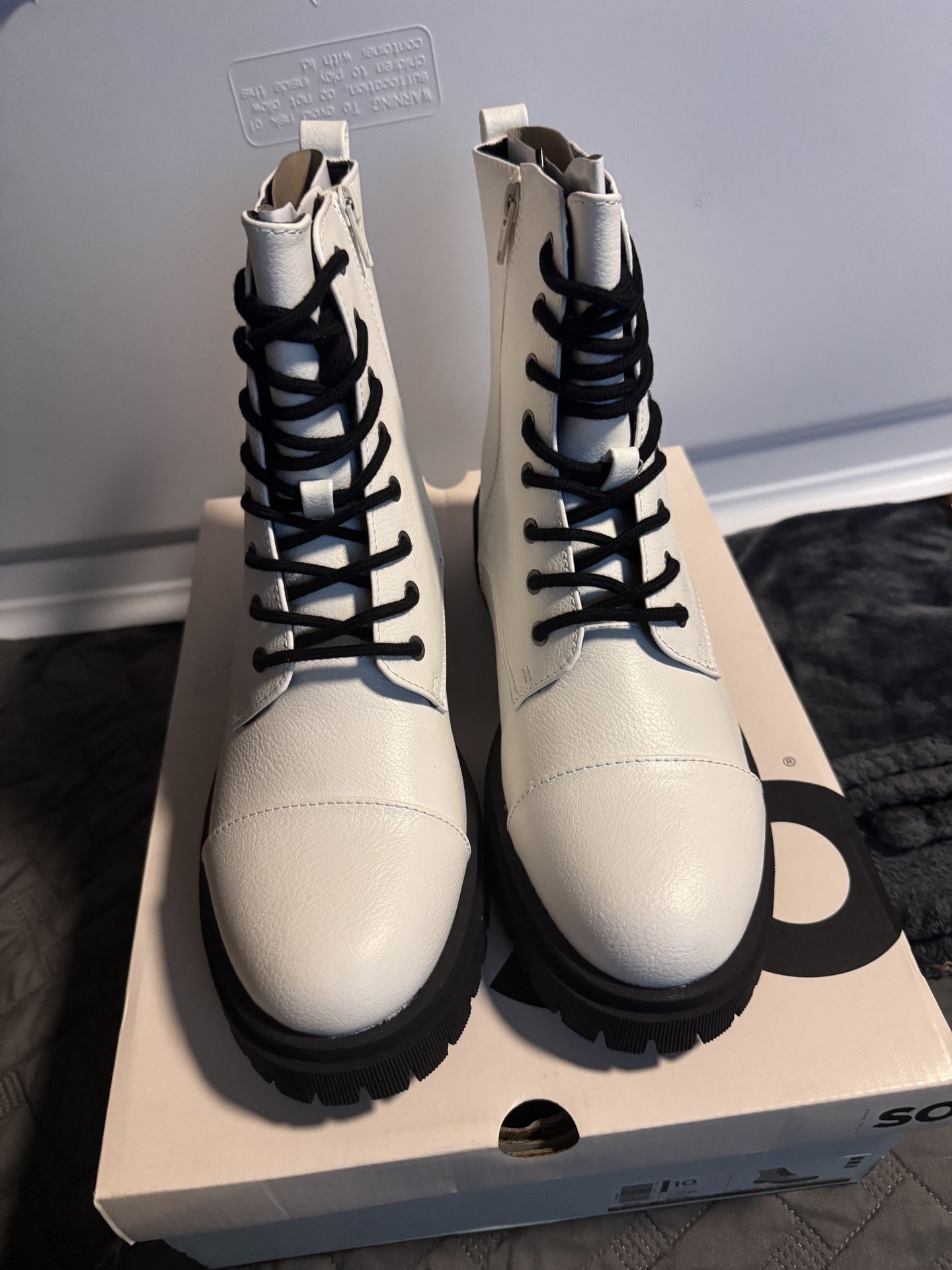 Brand New White And Black Combat Boots - Size 10