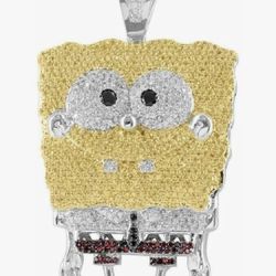 Home Made Spongebob 14k Yellow Gold Over Plated 5ct  Round Cuts Diamond Custom 
